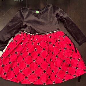 Dollie & Me Black Velvet Top with Red dress